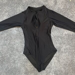 Black Zip-up Long-sleeved Swimsuit